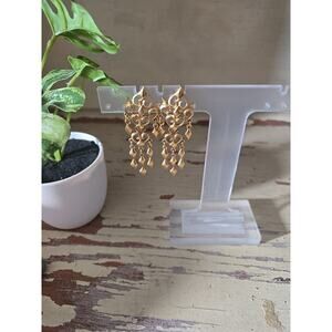 Vintage Monet Gold Tone Renaissance Revival Chandelier Dangle Earrings Scroll